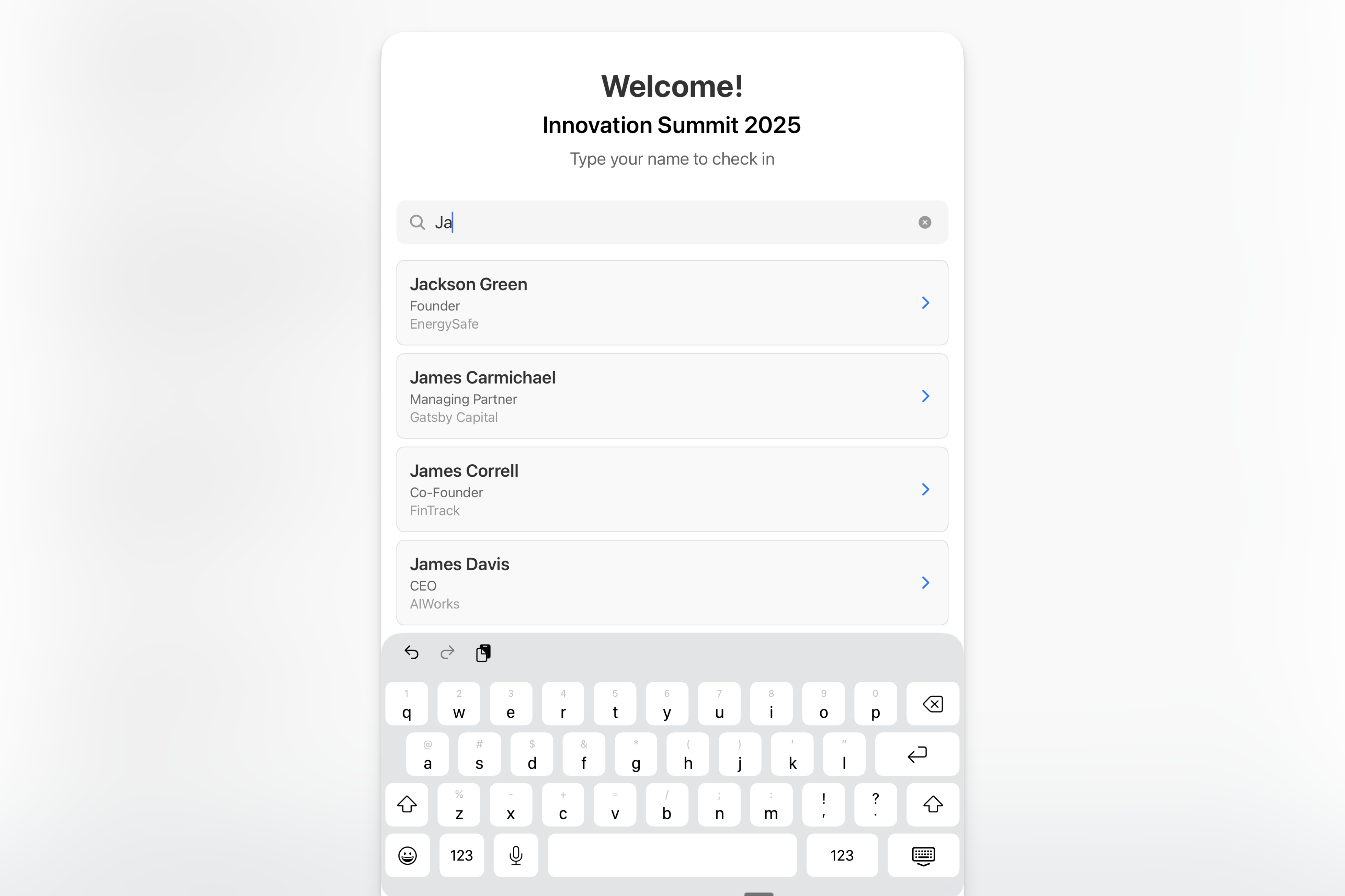 Search results when searching your name in Kiosk Mode