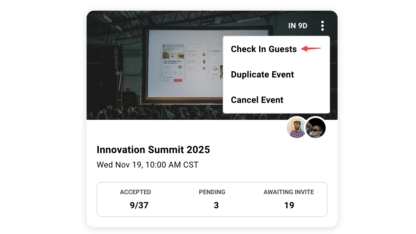Showing where the check-in tool is located for event