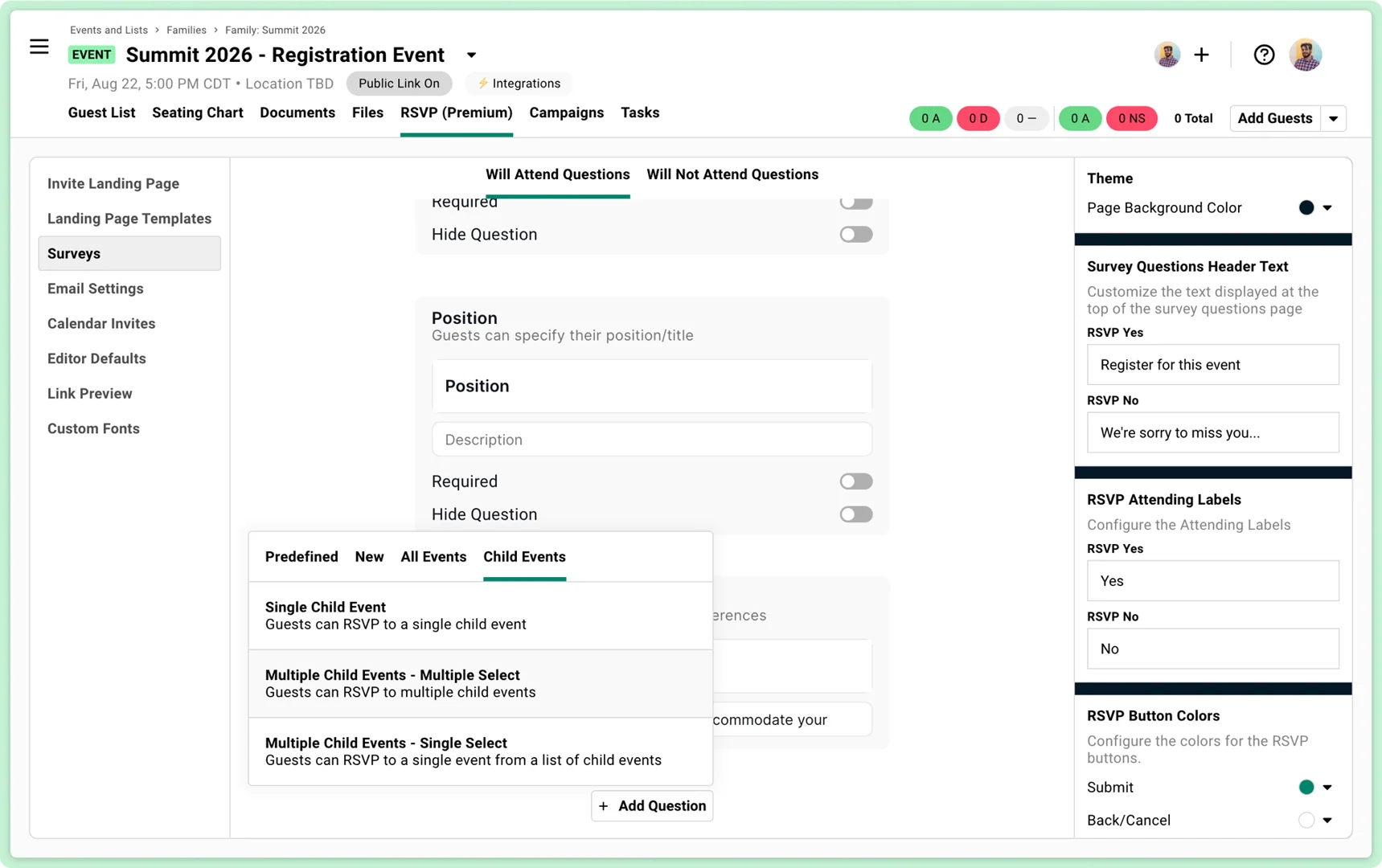 Screenshot showing how to add a question to the survey