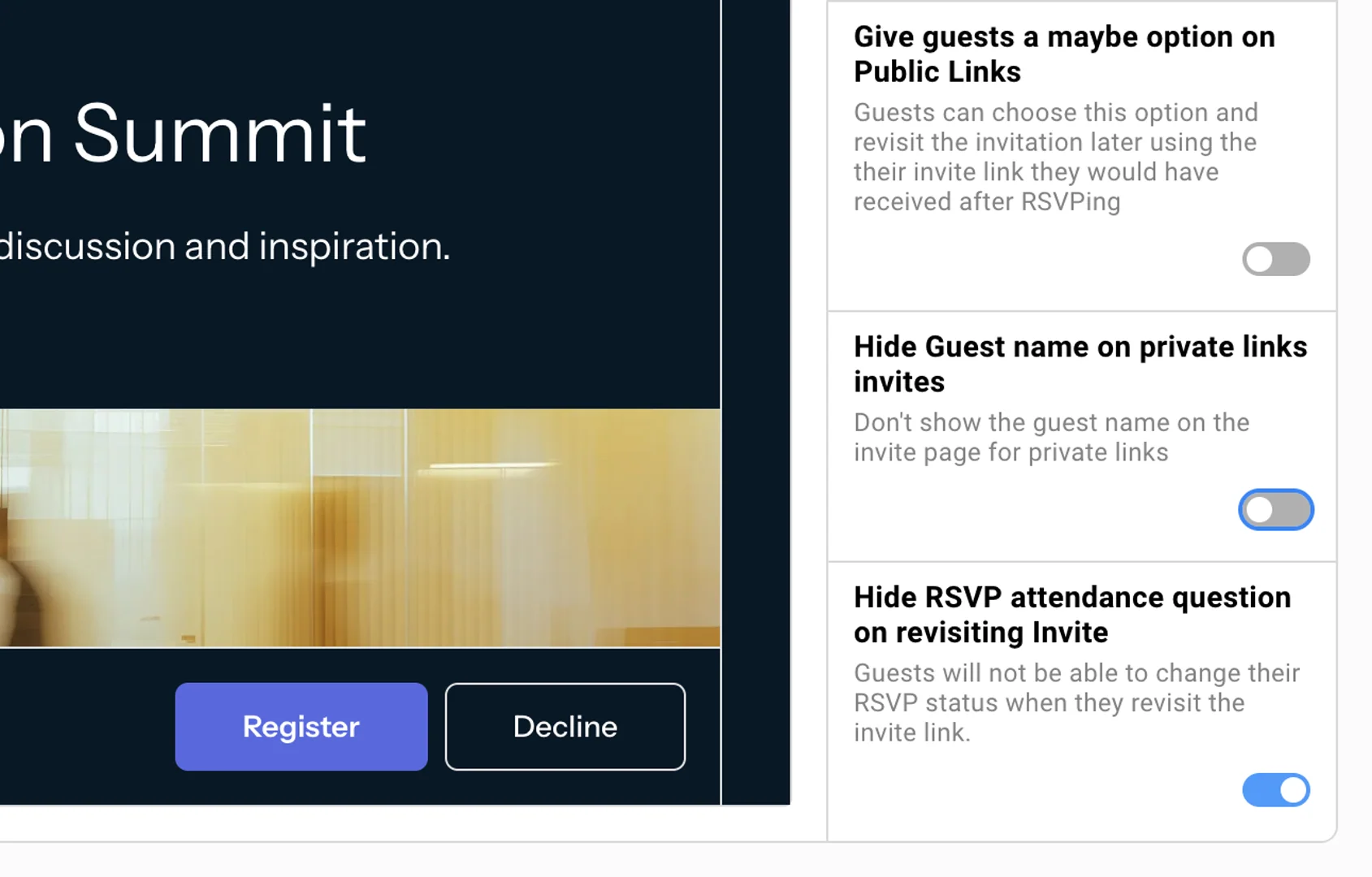 Screenshot showing registration options