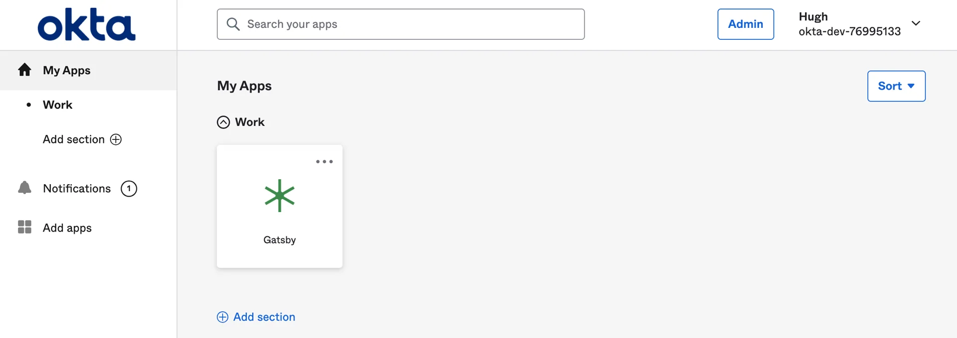 Screenshot from Okta showing how to access Gatsby to login