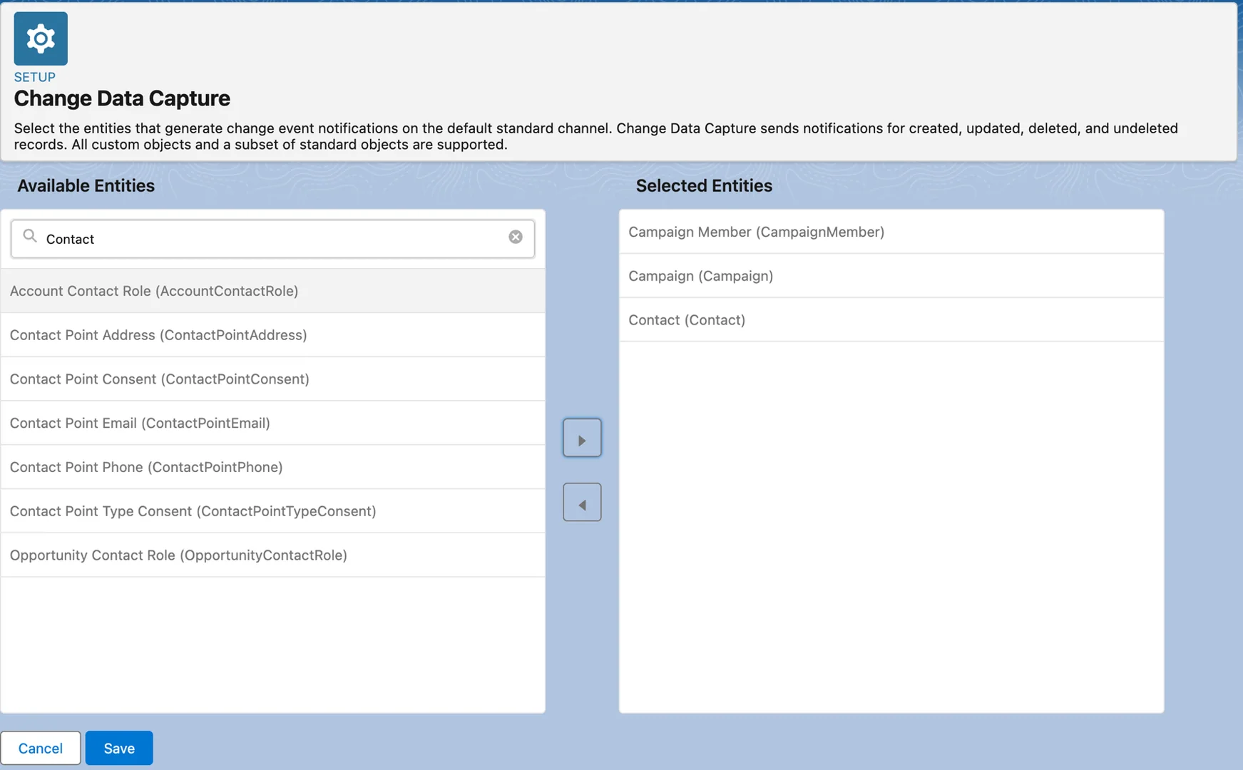 Screenshot from Salesforce showing Data Capture settings