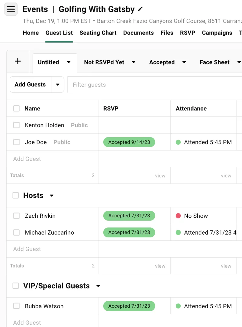 Screenshot showing the Attendance column