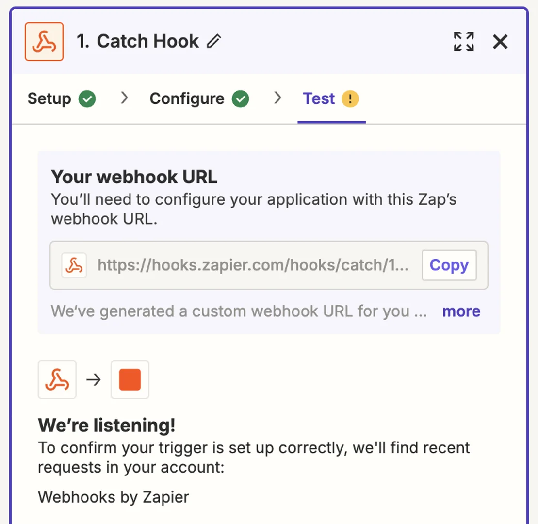 Screenshot from Zapier showing Webhooks