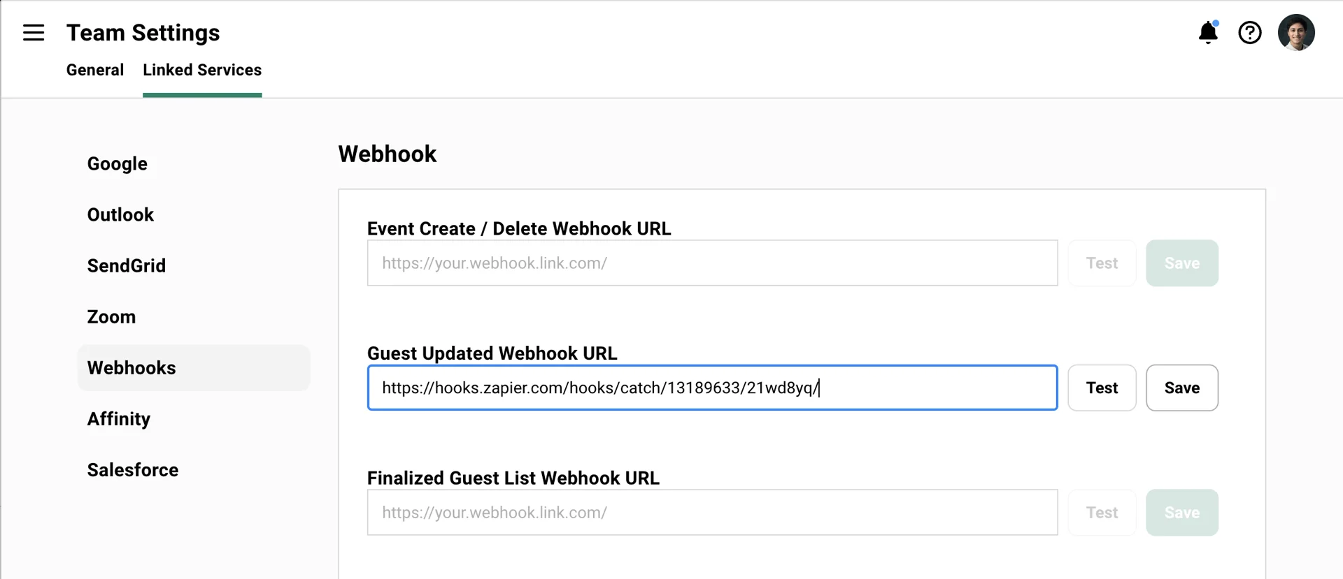 Screenshot from Gatsby showing where to paste your webhook URLs