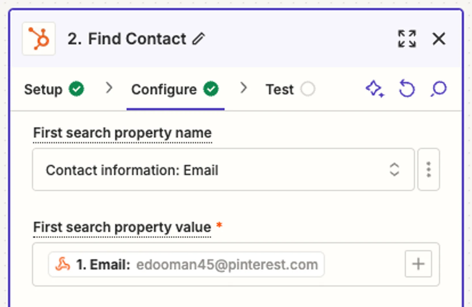 Screenshot from Zapier showing where to set the email as the field to match contacts
