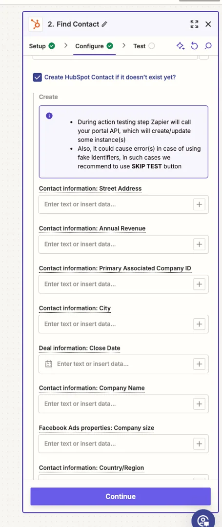 Screenshot from Zapier showing where to set the email as the field to match contacts